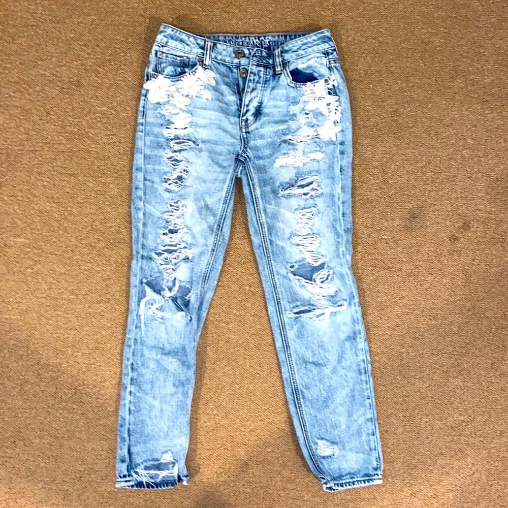 Small American Eagle Flower Patchwork Jean